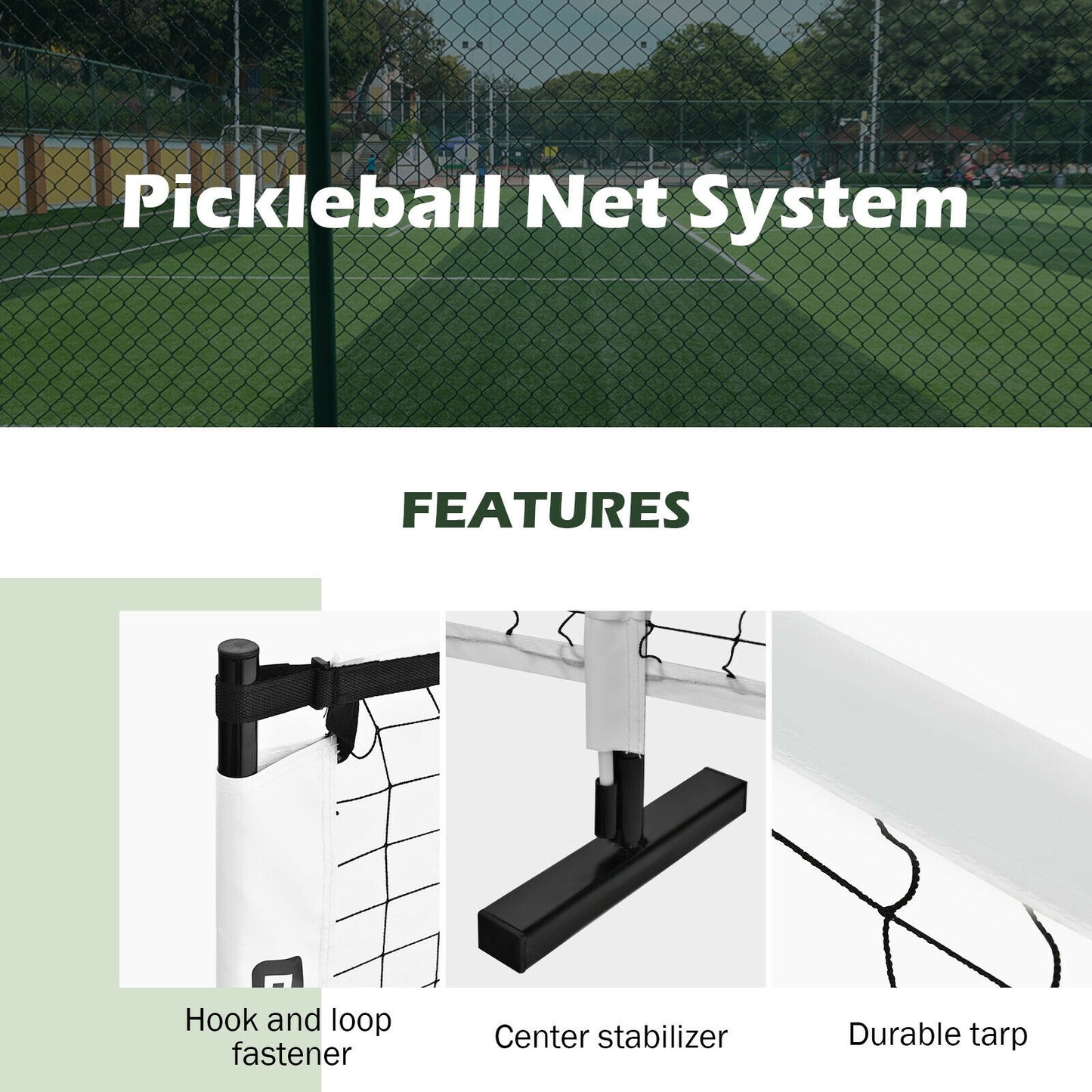 22 Feet Portable Pickleball Net Set System with Carry Bag for Indoor Outdoor Game Kids Crystal