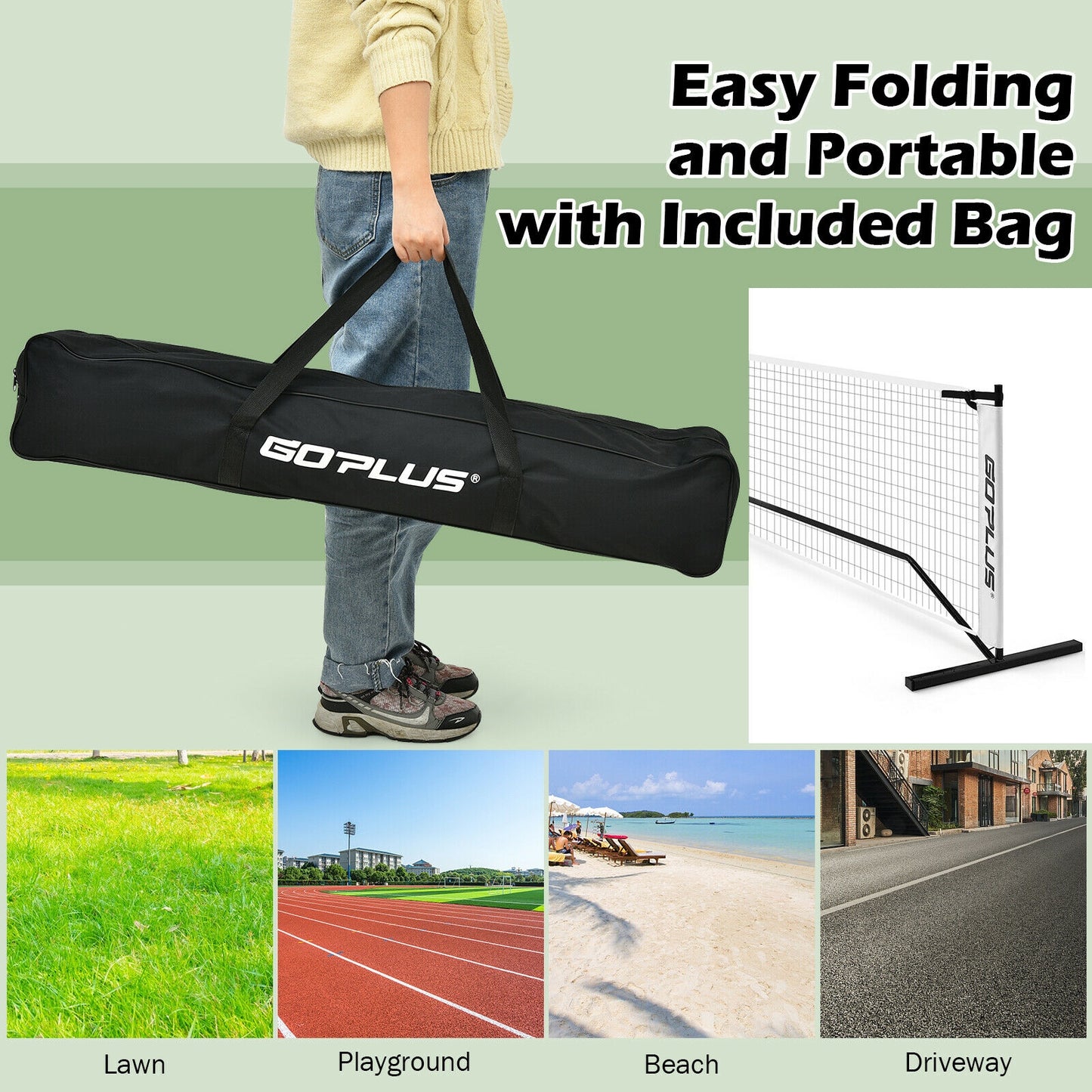 22 Feet Portable Pickleball Net Set System with Carry Bag for Indoor Outdoor Game Kids Crystal