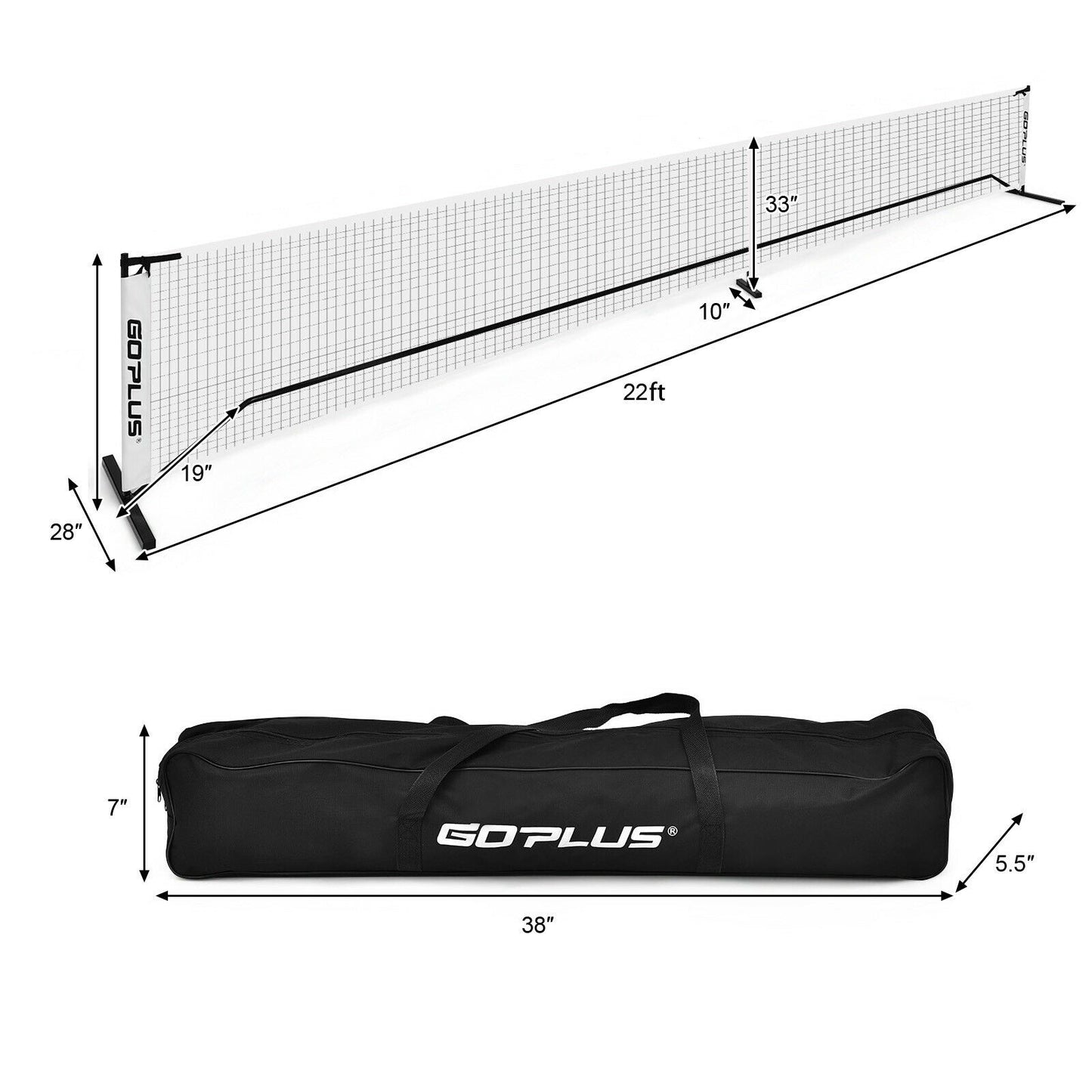 22 Feet Portable Pickleball Net Set System with Carry Bag for Indoor Outdoor Game Kids Crystal