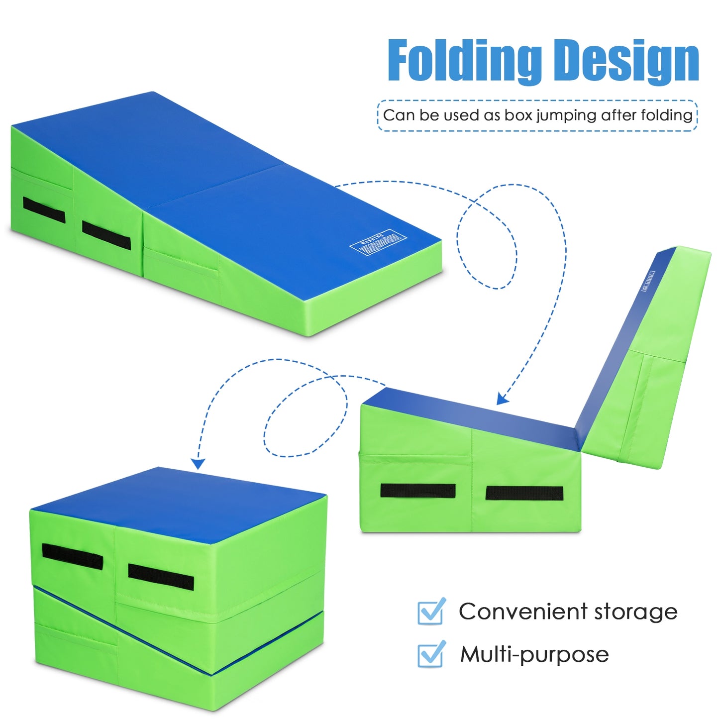 Folding Wedge Exercise Gymnastics Mat with Handles-Green Kids Crystal
