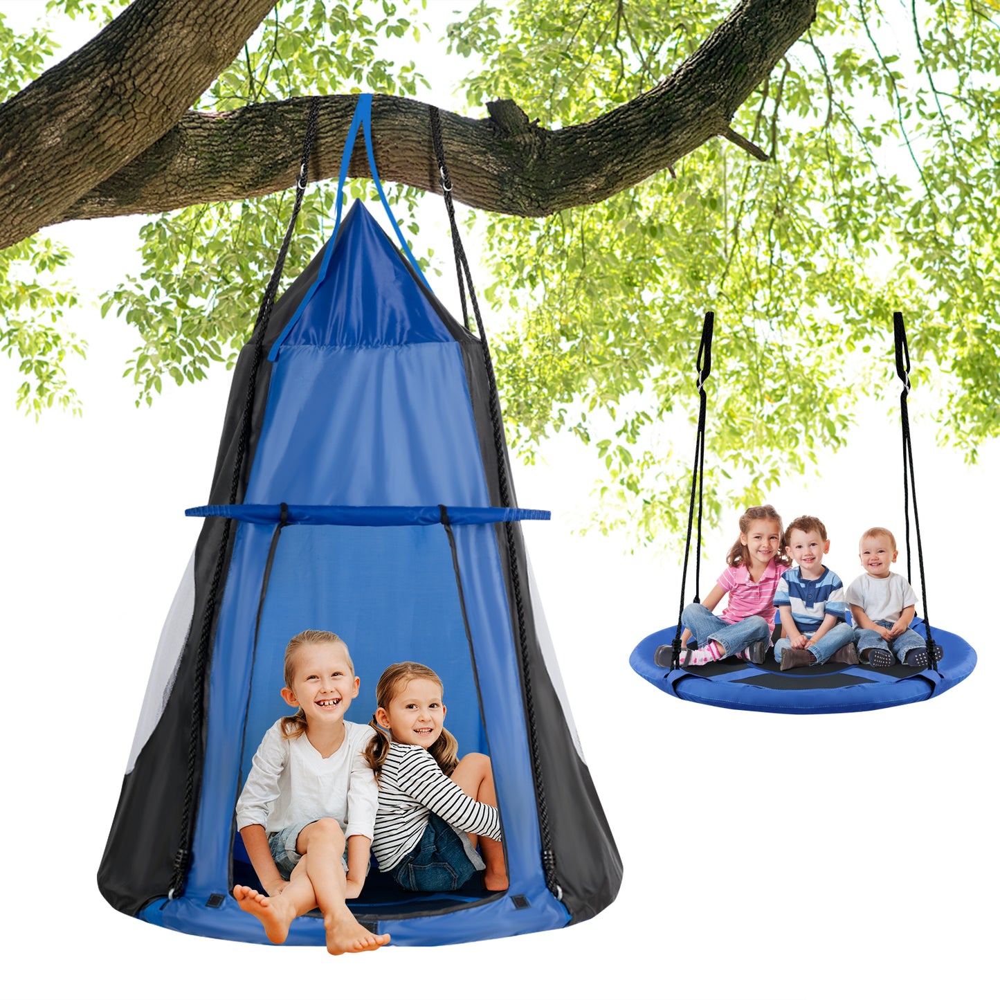 2-in-1 40 Inch Kids Hanging Chair Detachable Swing Tent Set-Blue Kids Crystal