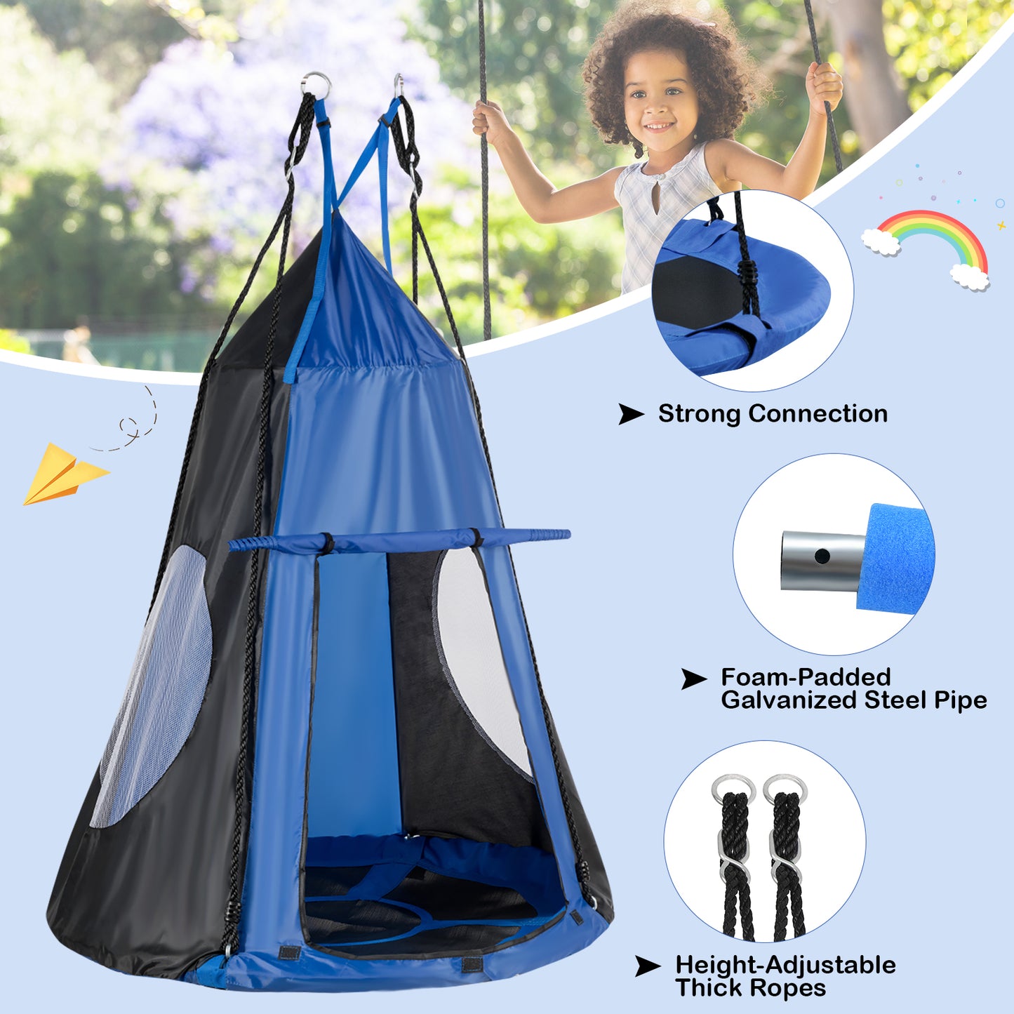 2-in-1 40 Inch Kids Hanging Chair Detachable Swing Tent Set-Blue Kids Crystal