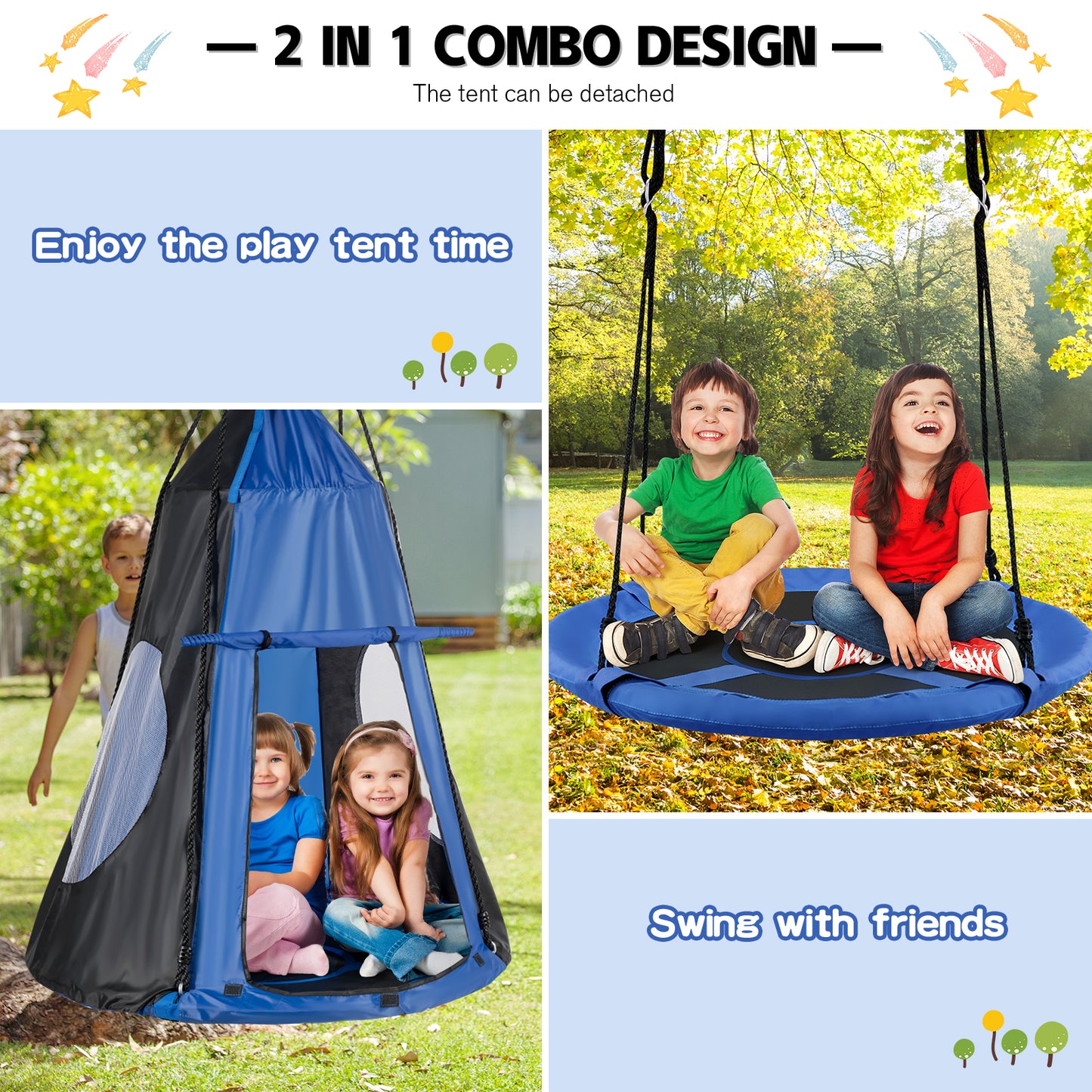 2-in-1 40 Inch Kids Hanging Chair Detachable Swing Tent Set-Blue Kids Crystal