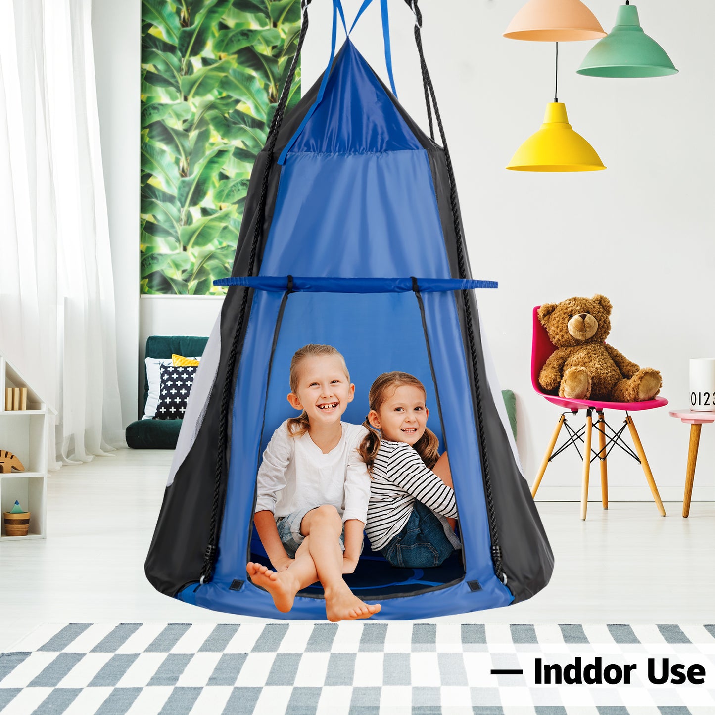 2-in-1 40 Inch Kids Hanging Chair Detachable Swing Tent Set-Blue Kids Crystal