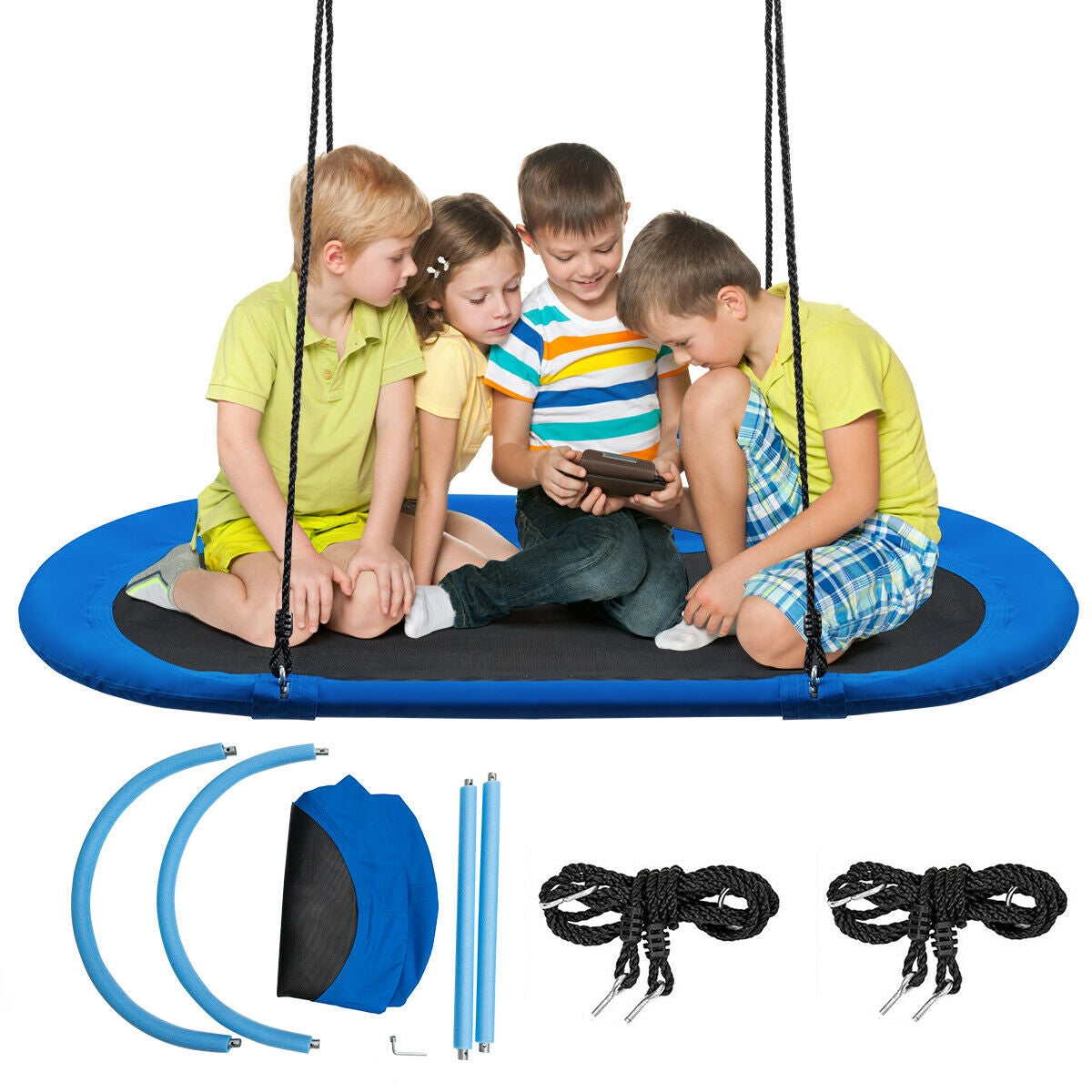 60 Inch Saucer Surf Outdoor Adjustable Swing Set-Blue+Black Kids Crystal