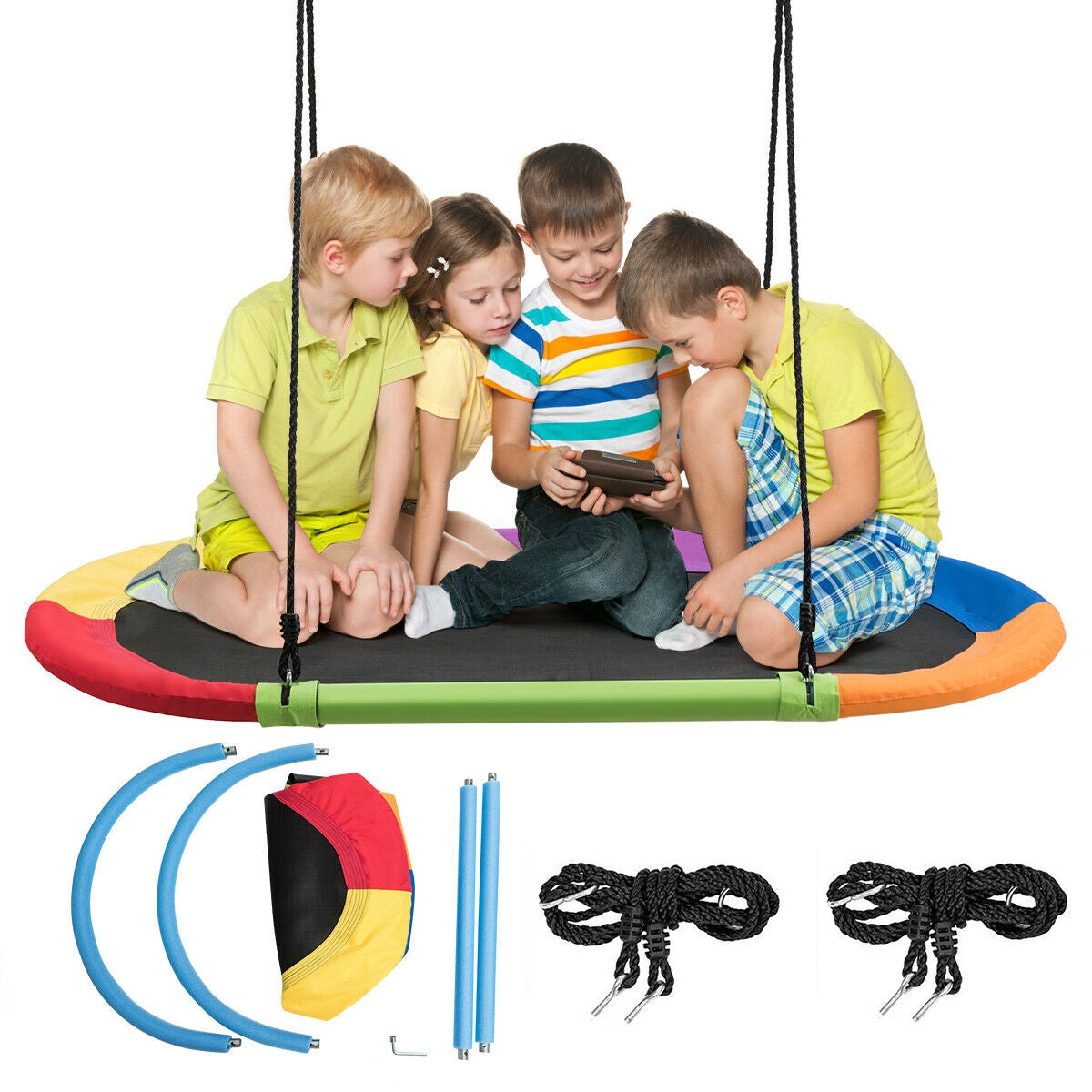 60 Inch Saucer Surf Outdoor Adjustable Swing Set-Multicolor Kids Crystal