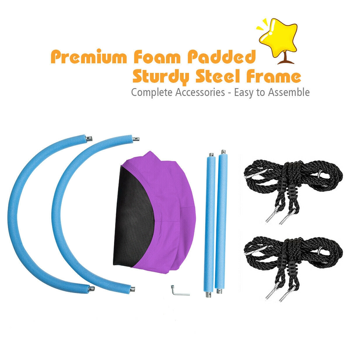 60 Inch Saucer Surf Outdoor Adjustable Swing Set-Purple Kids Crystal