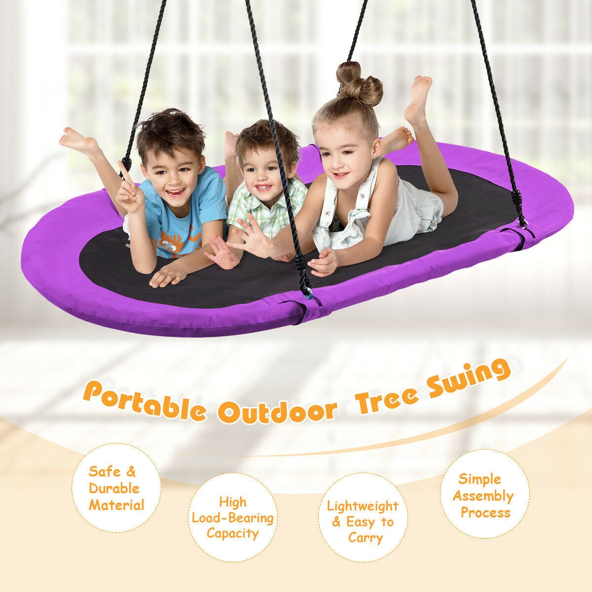 60 Inch Saucer Surf Outdoor Adjustable Swing Set-Purple Kids Crystal