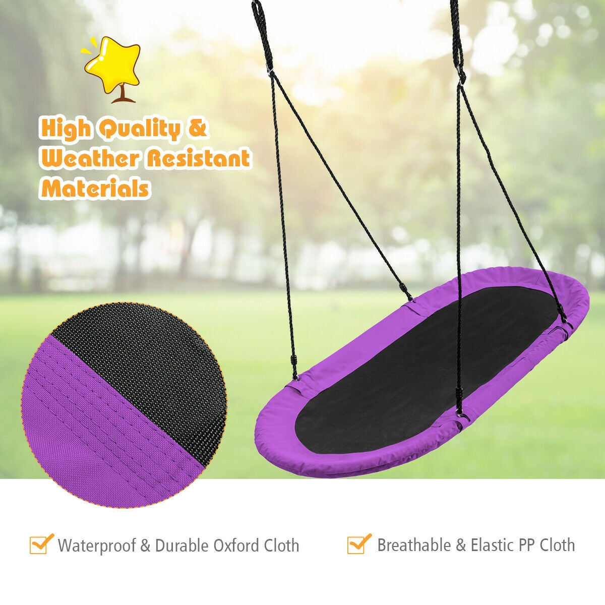 60 Inch Saucer Surf Outdoor Adjustable Swing Set-Purple Kids Crystal