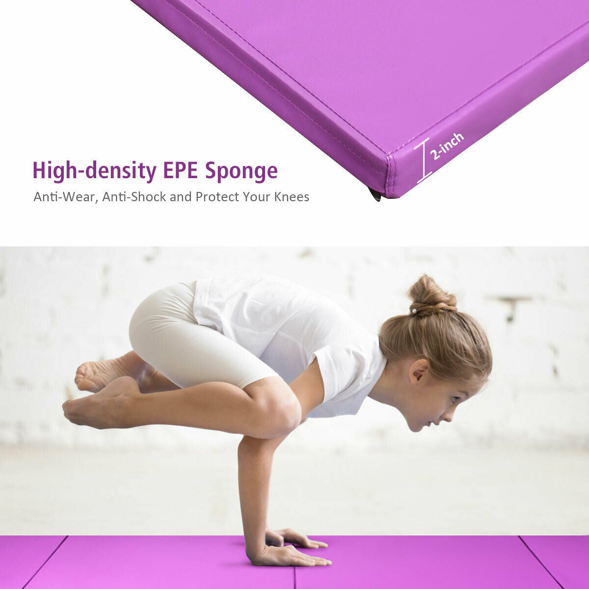 8 x 4 Feet Folding Gymnastics Tumbling Mat-Purple Kids Crystal