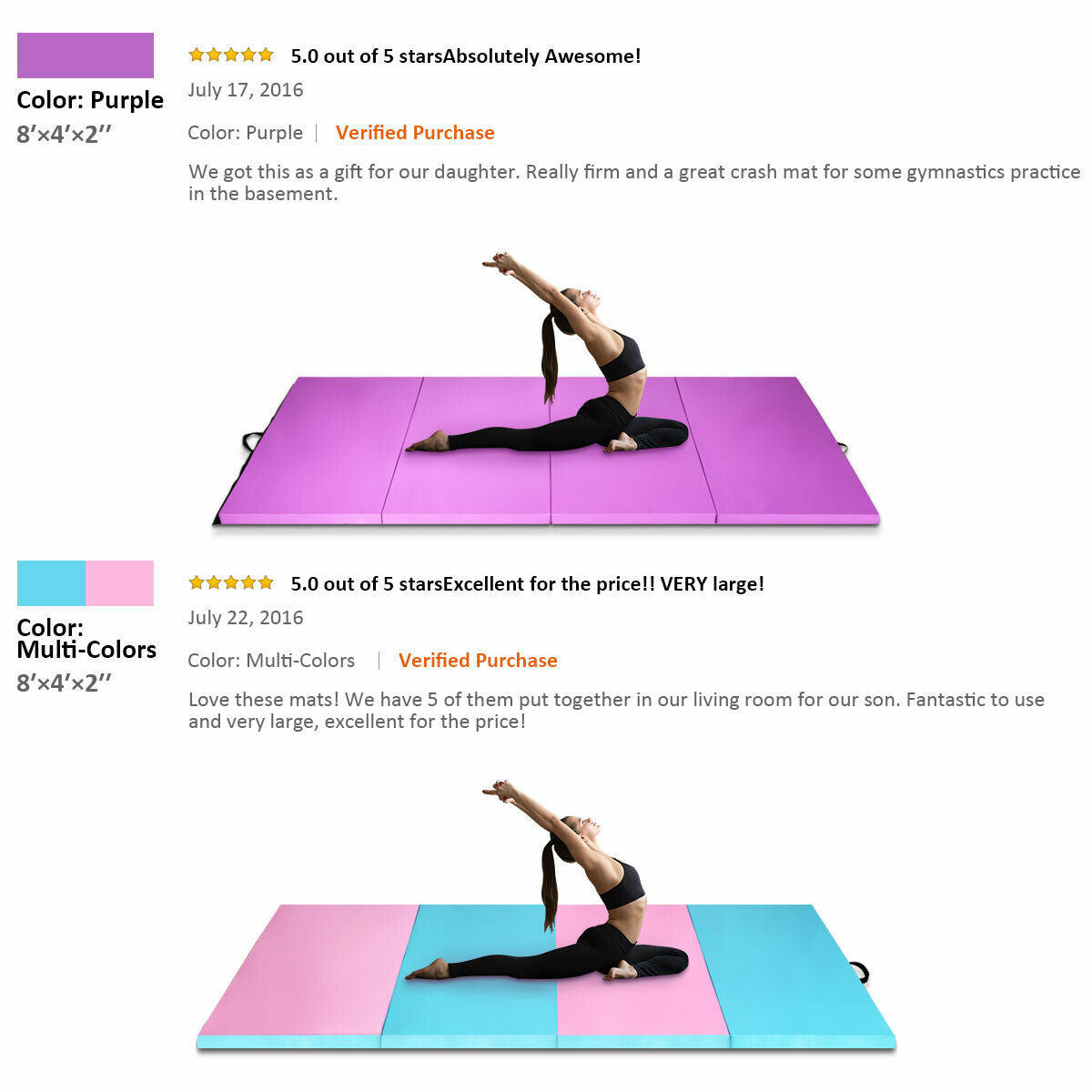 8 x 4 Feet Folding Gymnastics Tumbling Mat-Purple Kids Crystal