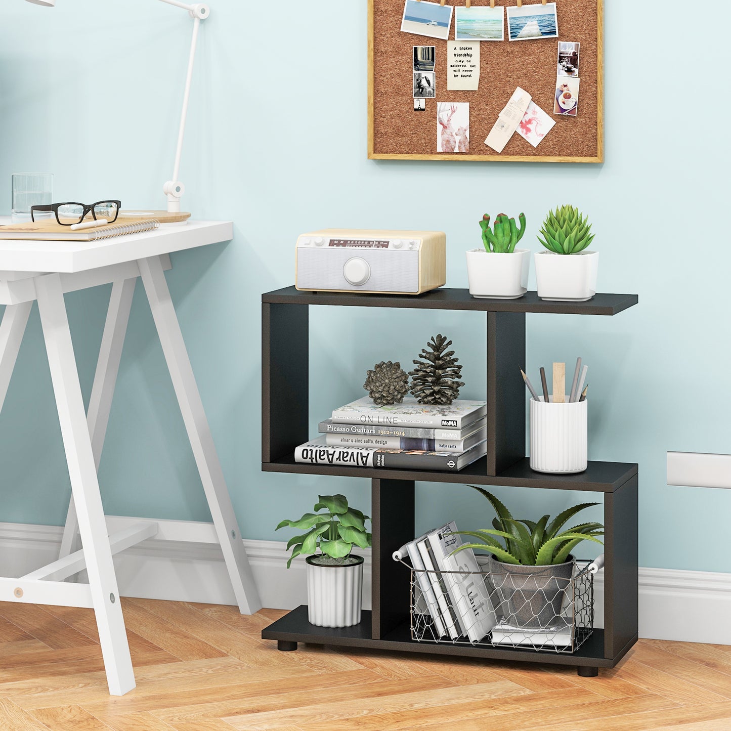 24 Inch 3-Tier Geometric Bookshelf with Thick Foot Pads-Black Kids Crystal
