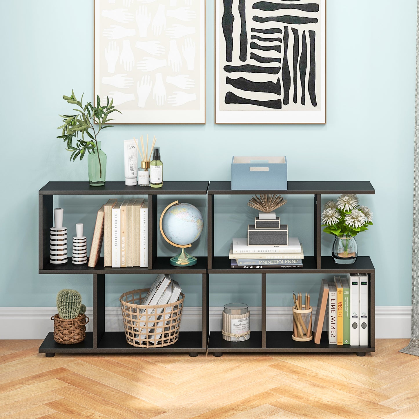 24 Inch 3-Tier Geometric Bookshelf with Thick Foot Pads-Black Kids Crystal