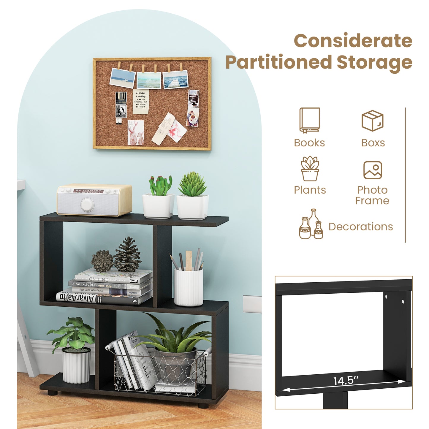 24 Inch 3-Tier Geometric Bookshelf with Thick Foot Pads-Black Kids Crystal