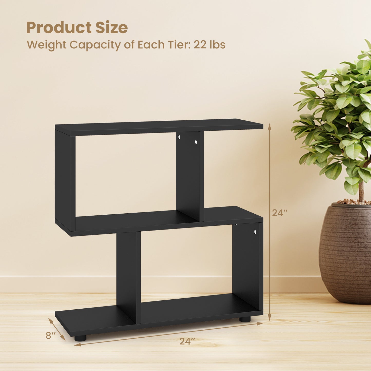 24 Inch 3-Tier Geometric Bookshelf with Thick Foot Pads-Black Kids Crystal