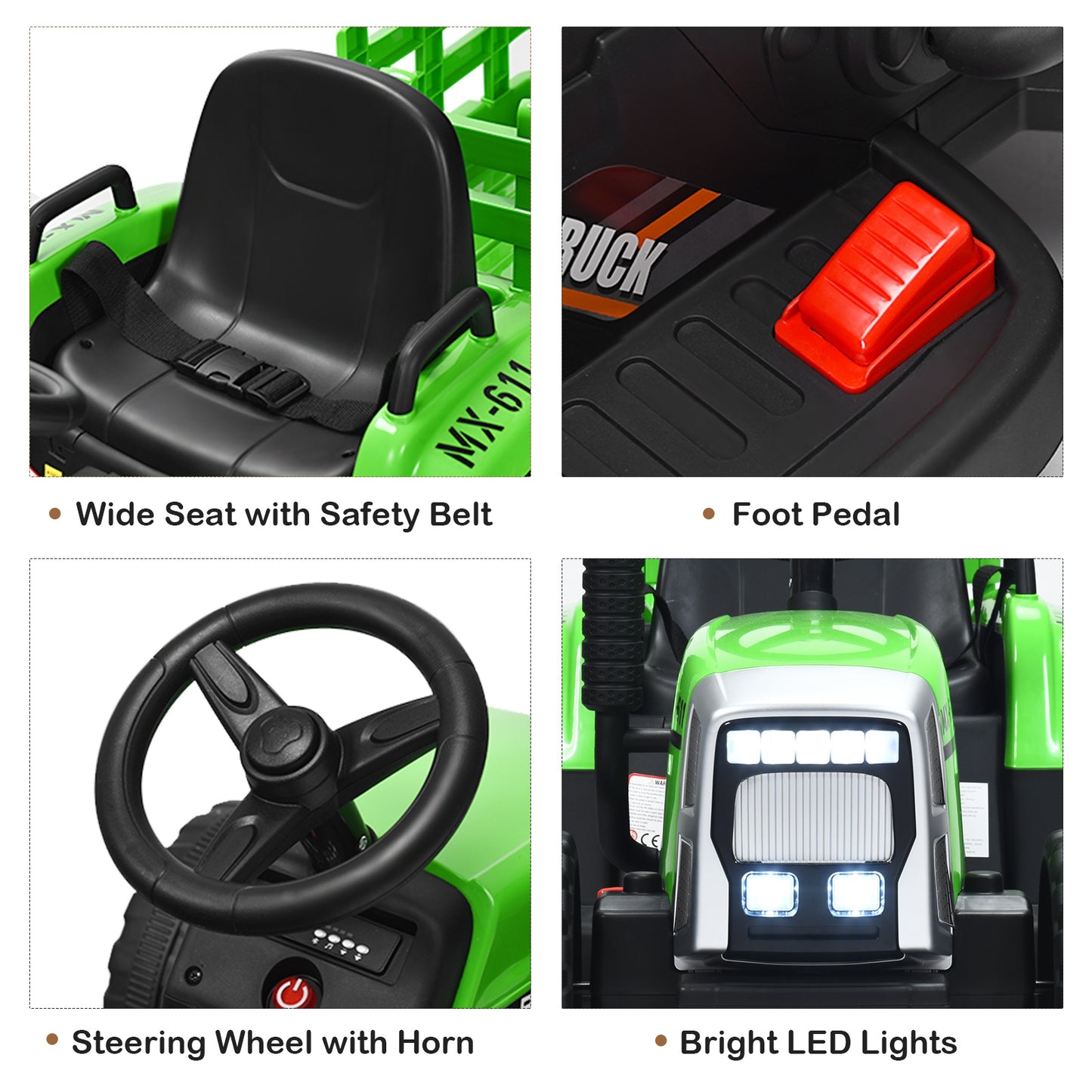 12V Ride on Tractor with 3-Gear-Shift Ground Loader for Kids 3+ Years Old-Green Kids Crystal
