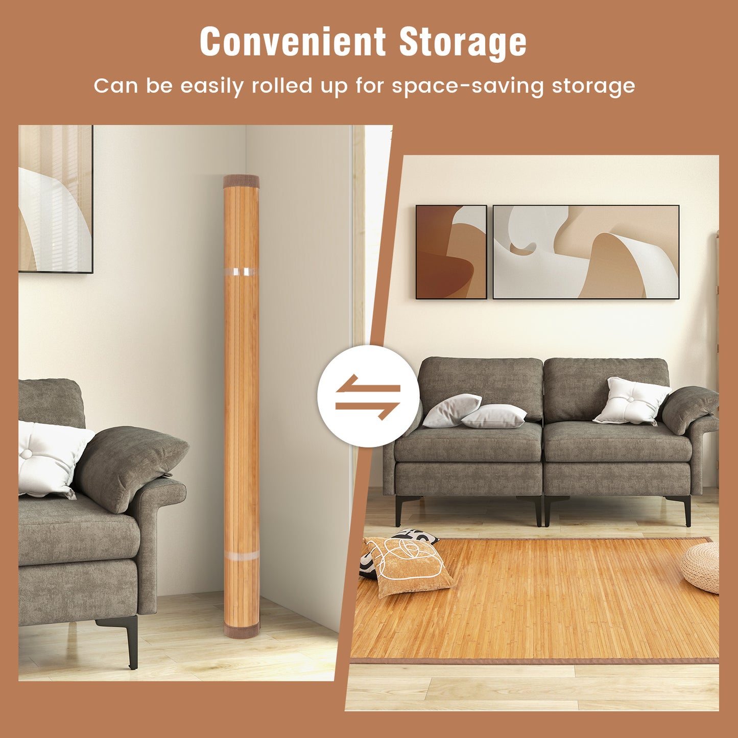 5 x 8 Feet Bamboo Floor Mat with Anti-Slip Backing for Living Room Bedroom Kids Crystal