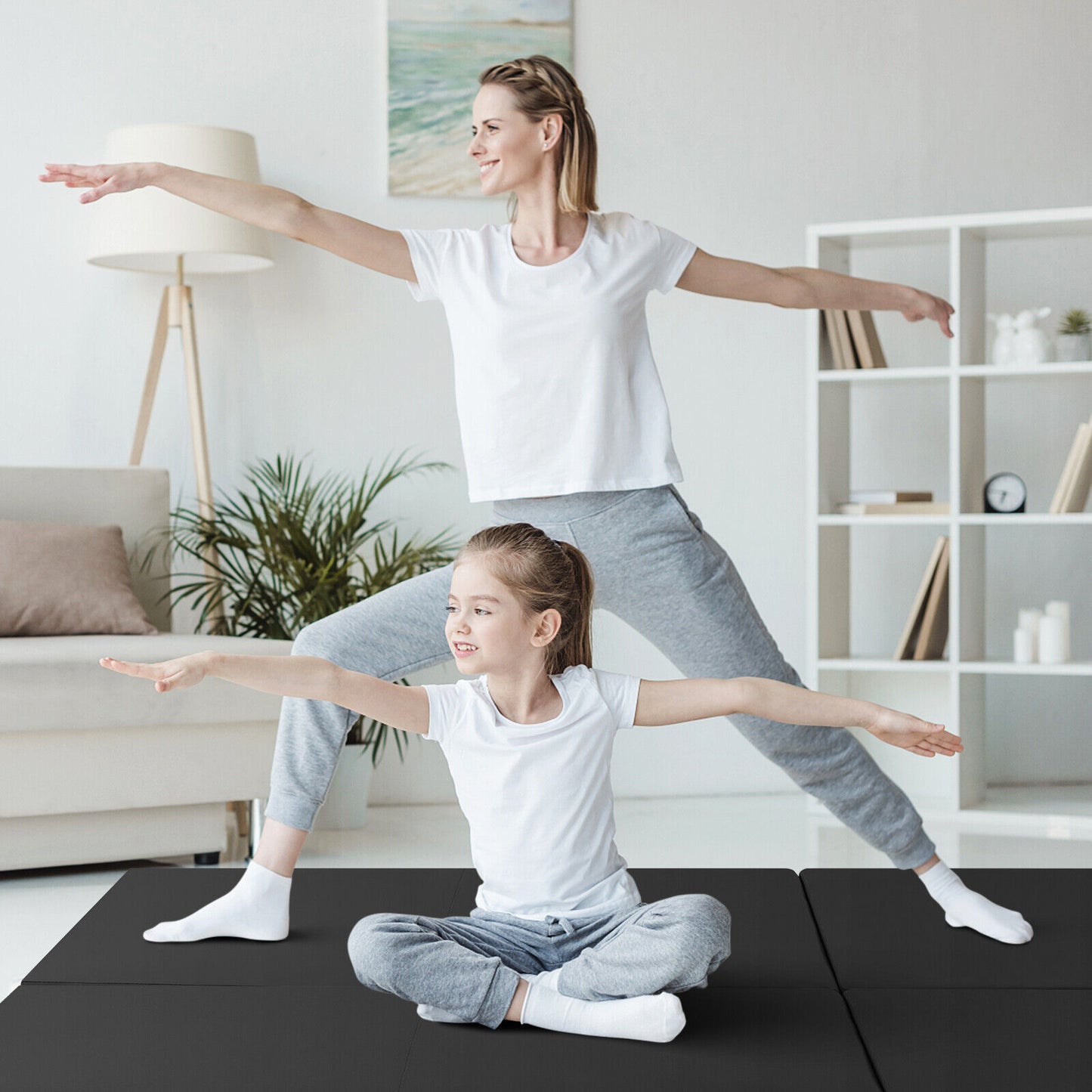 6 x 2 FT Tri-Fold Gym Mat with Handles and Removable Zippered Cover-Black Kids Crystal