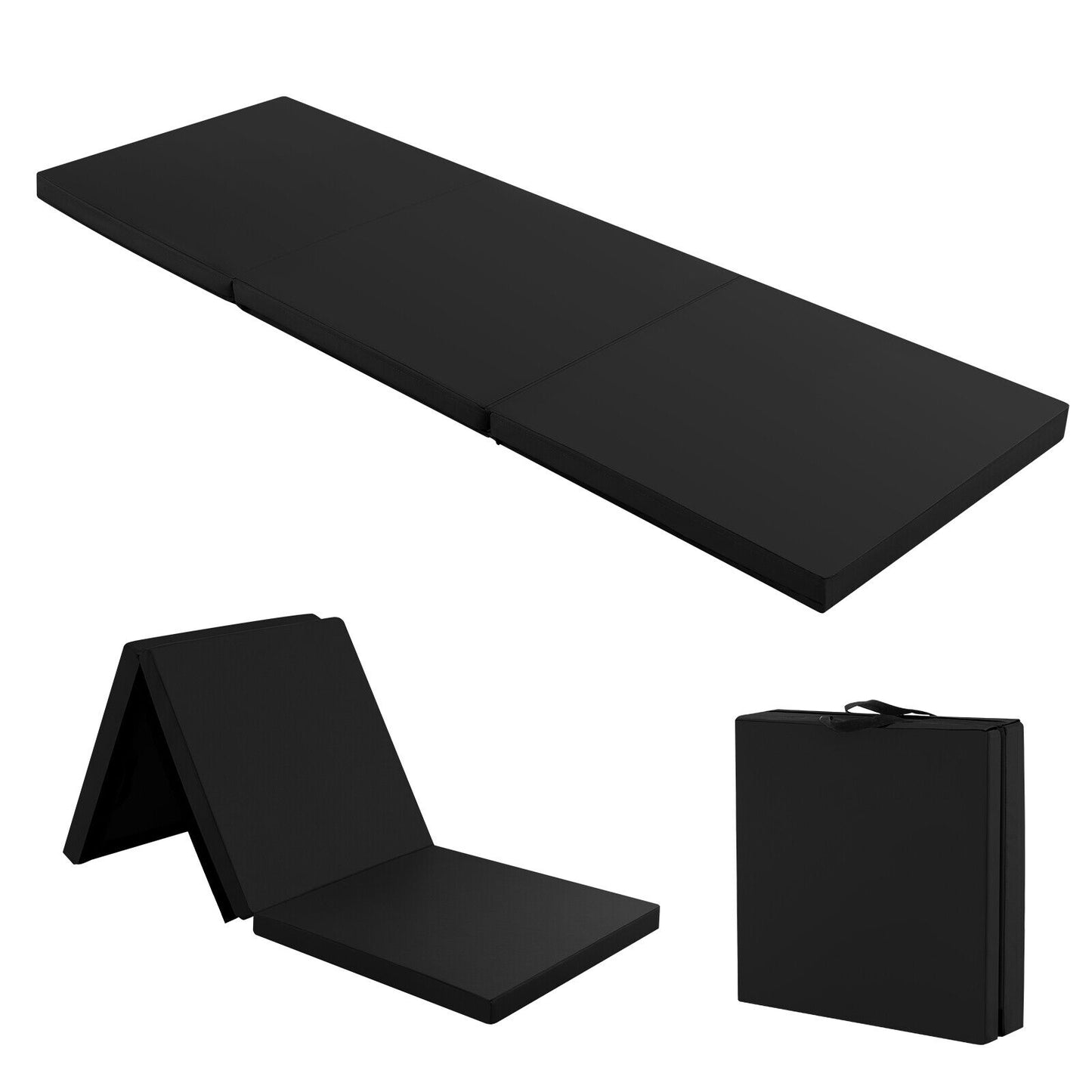 6 x 2 FT Tri-Fold Gym Mat with Handles and Removable Zippered Cover-Black Kids Crystal