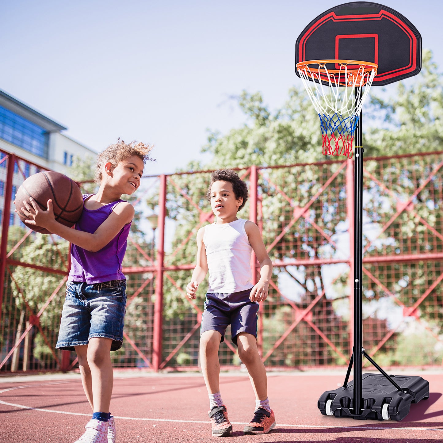 Adjustable Kids' Basketball Hoop Stand with Durable Net and Wheel Kids Crystal