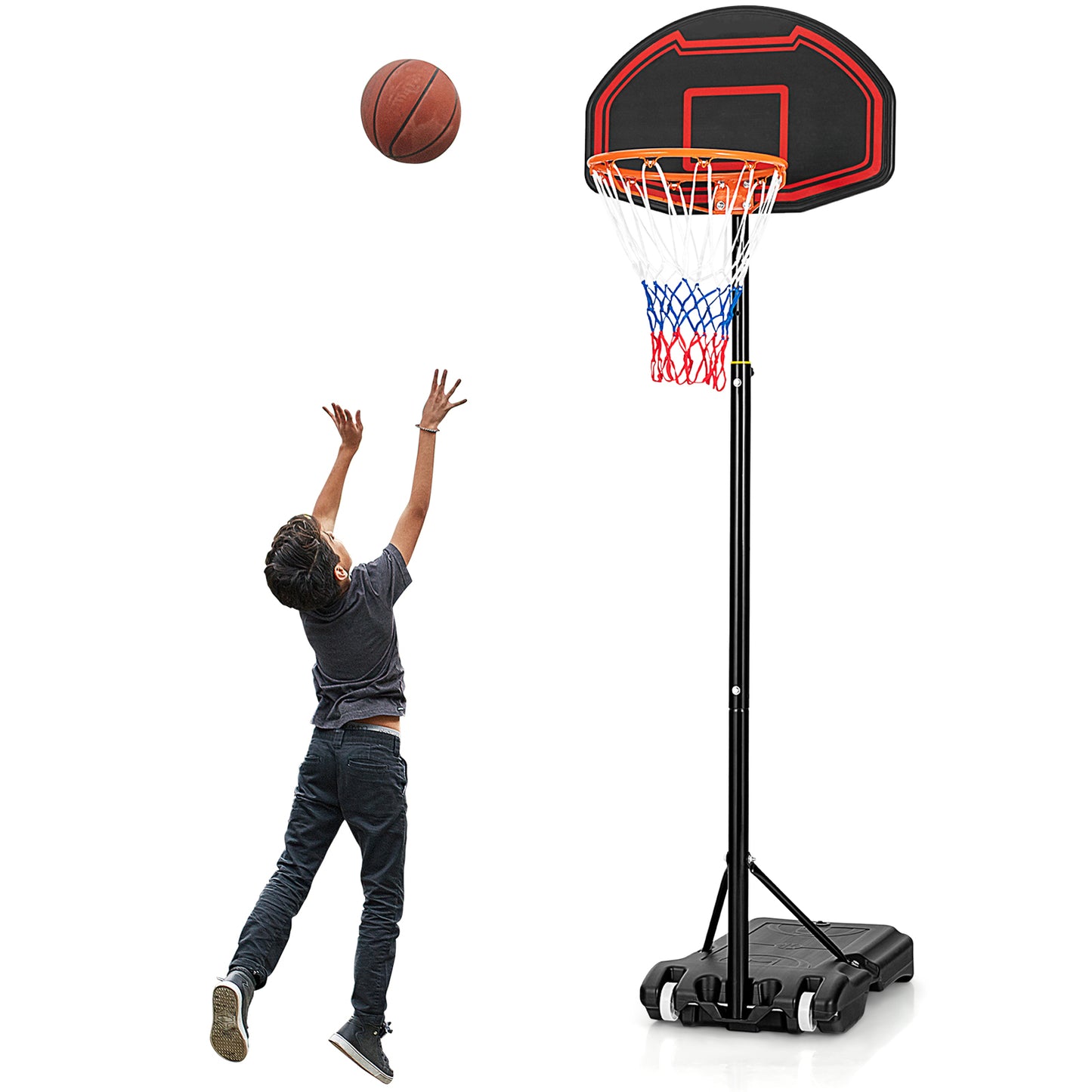 Adjustable Kids' Basketball Hoop Stand with Durable Net and Wheel Kids Crystal