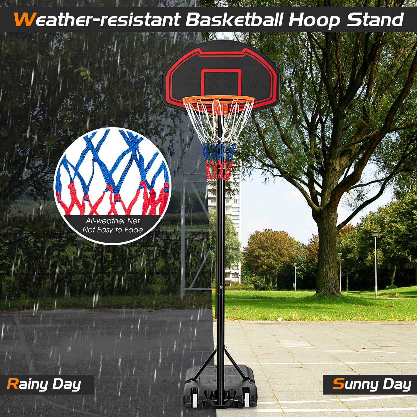 Adjustable Kids' Basketball Hoop Stand with Durable Net and Wheel Kids Crystal