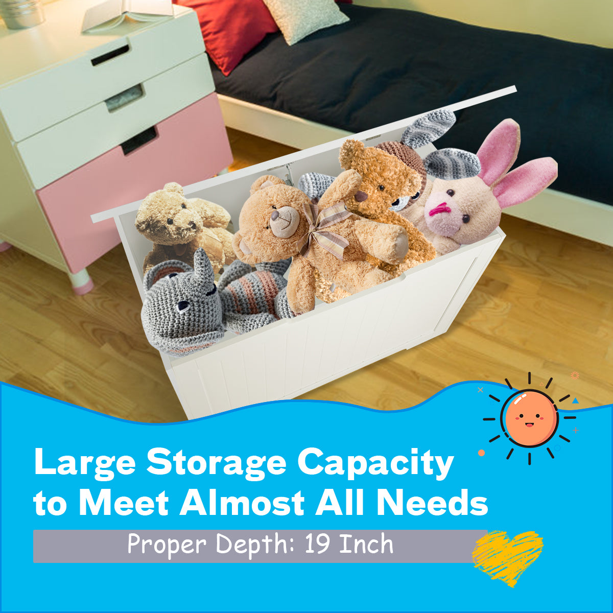 Toy Box Wooden Toy Organizer with Flip-Top Lid-White Kids Crystal