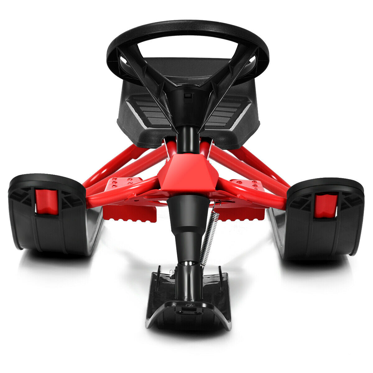 Kids Snow Sled with Steering Wheel and Double Brakes Pull Rope-Red Kids Crystal