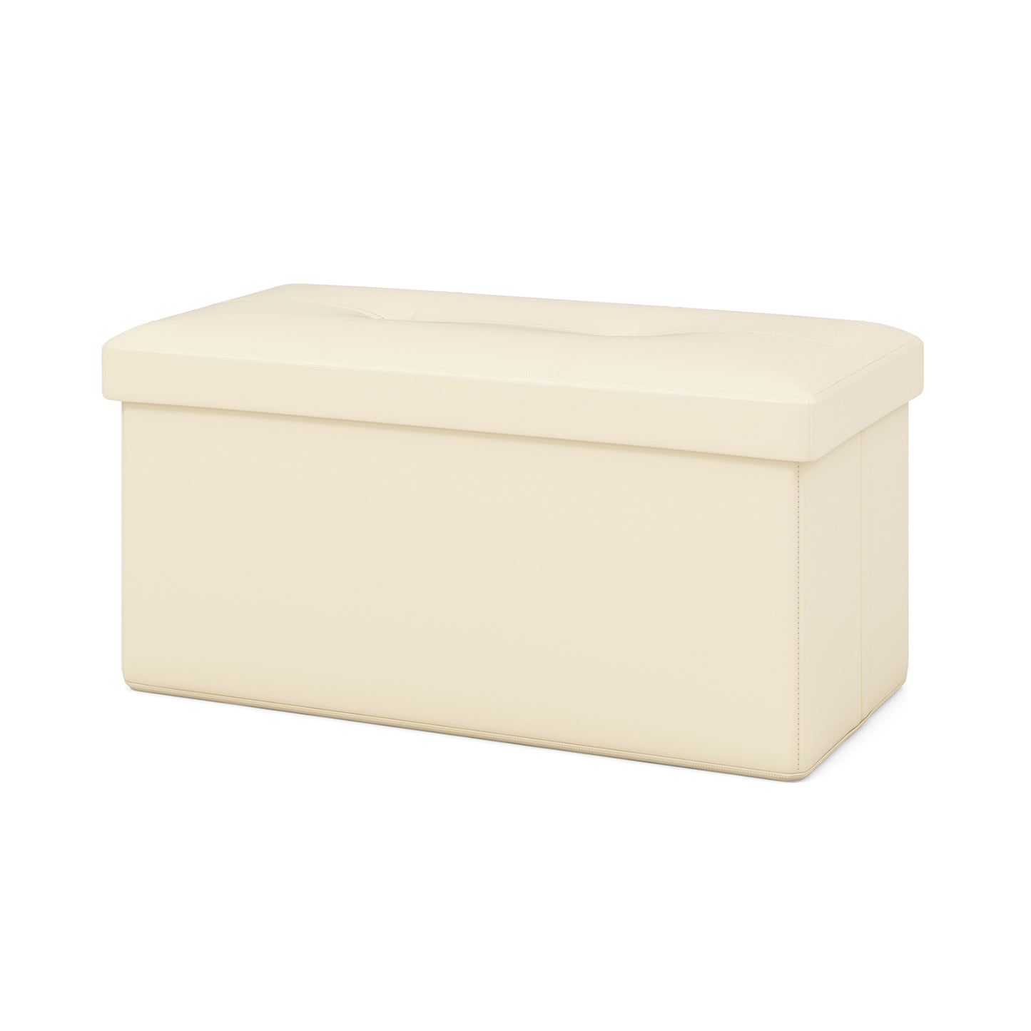 Upholstered Rectangle Footstool with PVC Leather Surface and Storage Function-White Kids Crystal
