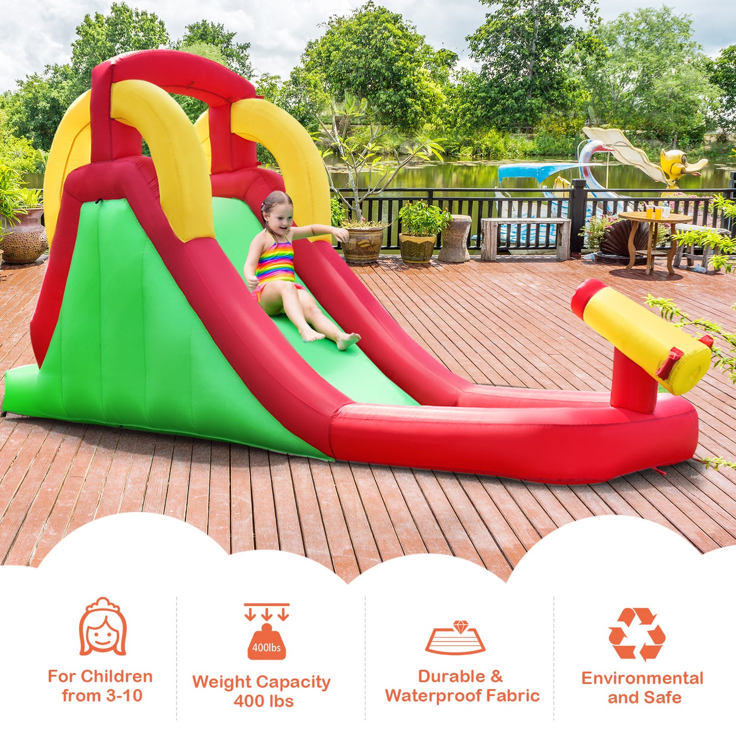 Inflatable Water Slide Bounce House with Climbing Wall and Jumper with 380W Blower