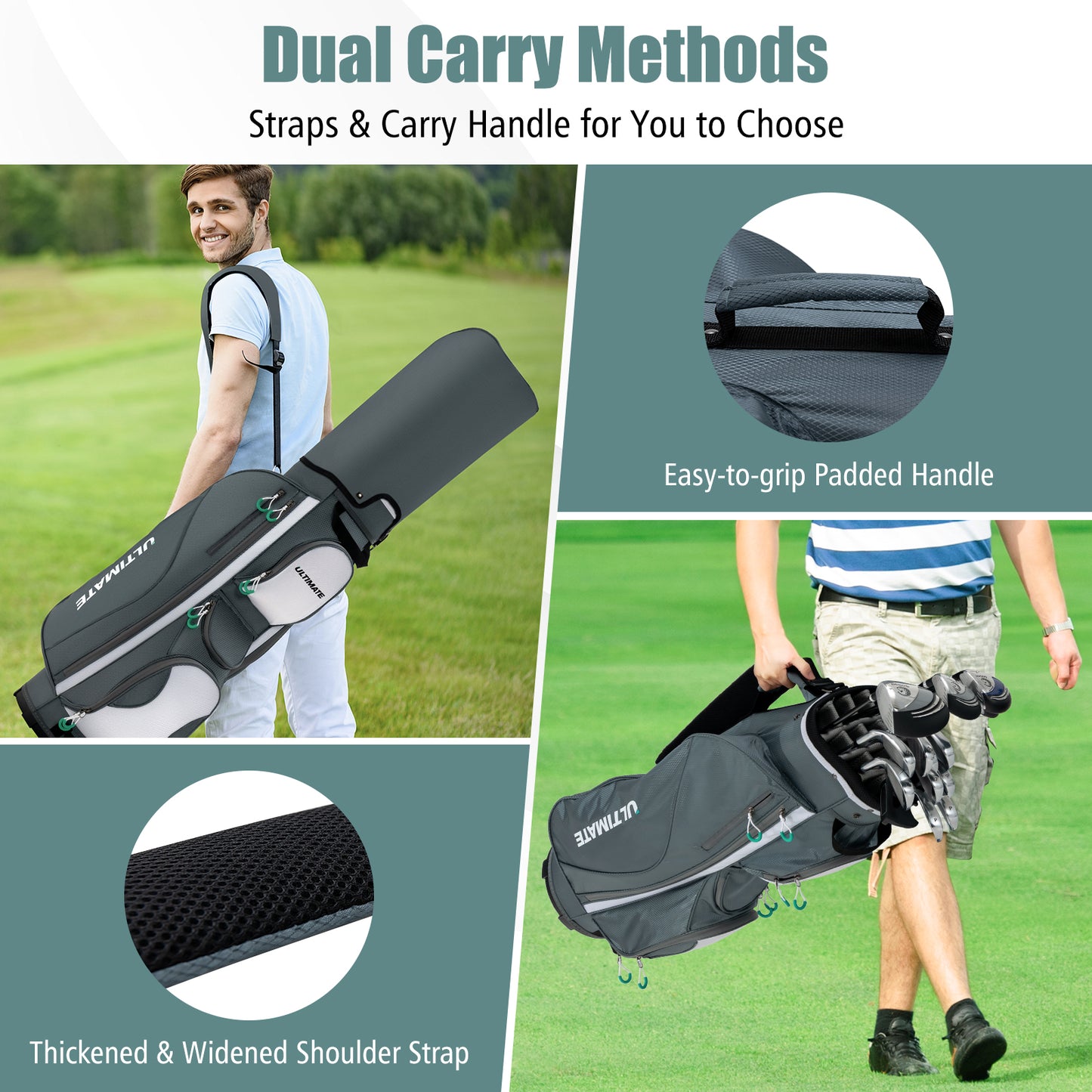 14 Dividers Golf Cart Bag with 7 Zippered Pocket Kids Crystal