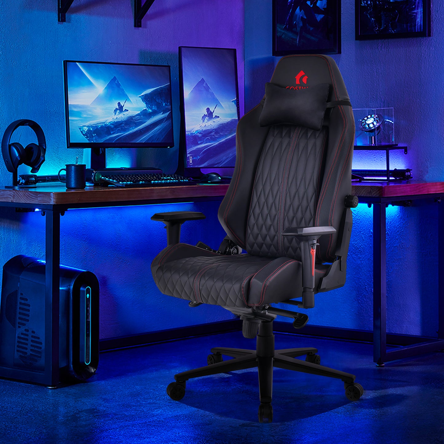 Adjustable Gaming Chair with Gas Lift 4D Armrest and Lumbar Support-Black Kids Crystal