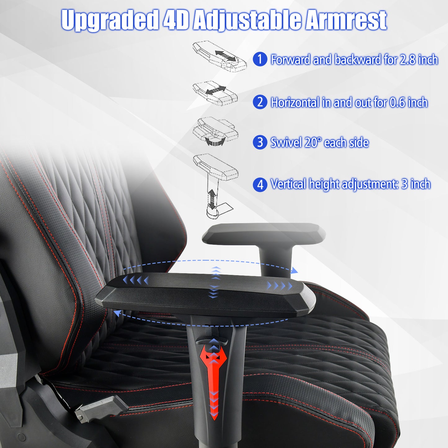 Adjustable Gaming Chair with Gas Lift 4D Armrest and Lumbar Support-Black Kids Crystal
