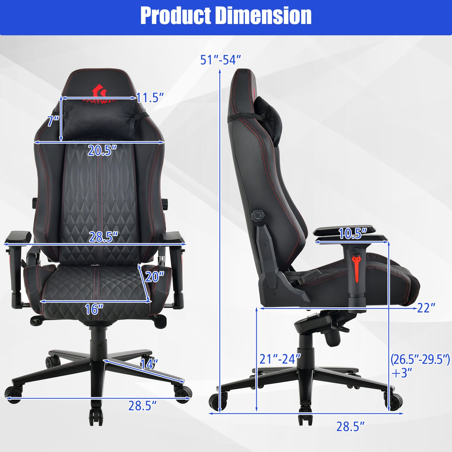 Adjustable Gaming Chair with Gas Lift 4D Armrest and Lumbar Support-Black Kids Crystal