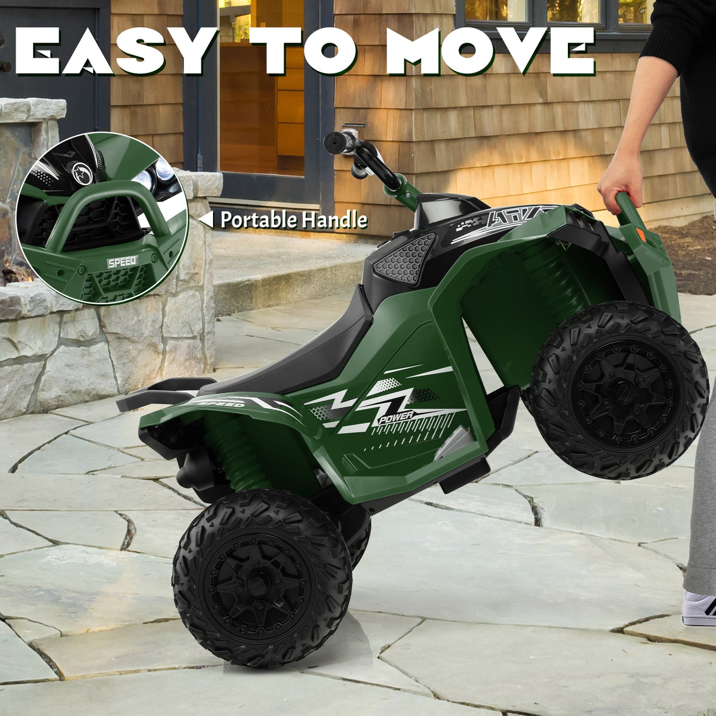 12V Kids Ride On ATV with High/Low Speed and Comfortable Seat-Army Green Kids Crystal