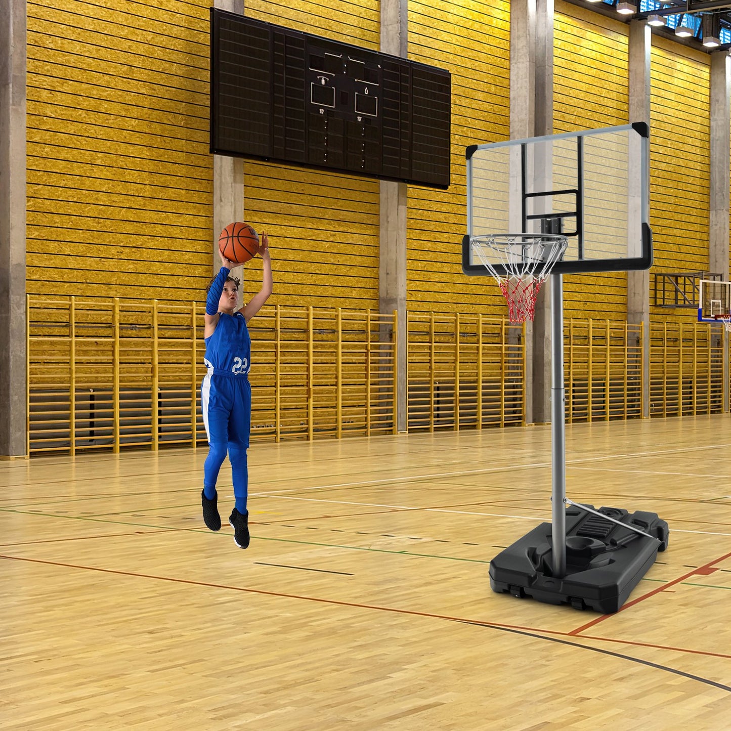 Basketball Hoop with 5.4-6.6FT Adjustable Height and 50 Inch Backboard-Black Kids Crystal