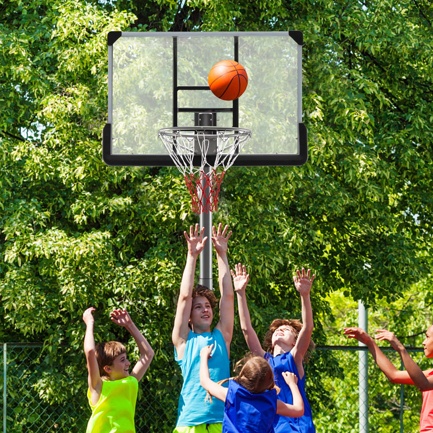 Basketball Hoop with 5.4-6.6FT Adjustable Height and 50 Inch Backboard-Black Kids Crystal