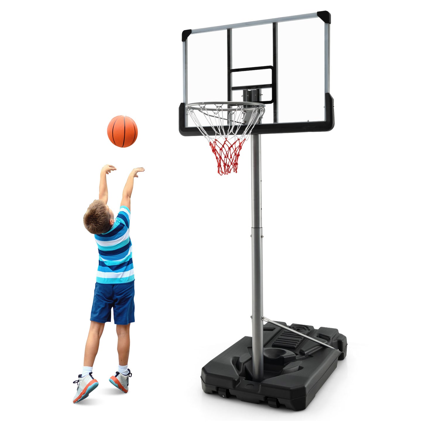 Basketball Hoop with 5.4-6.6FT Adjustable Height and 50 Inch Backboard-Black Kids Crystal