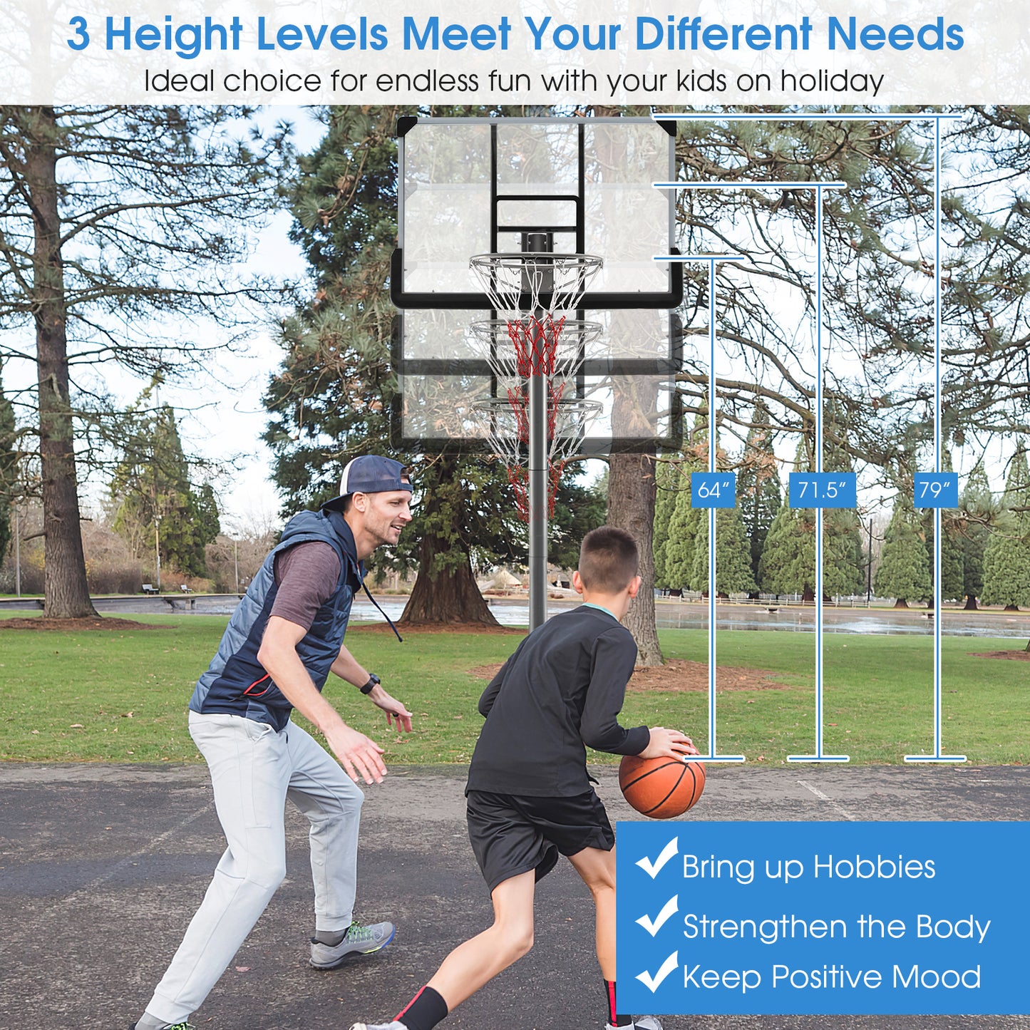 Basketball Hoop with 5.4-6.6FT Adjustable Height and 50 Inch Backboard-Black Kids Crystal