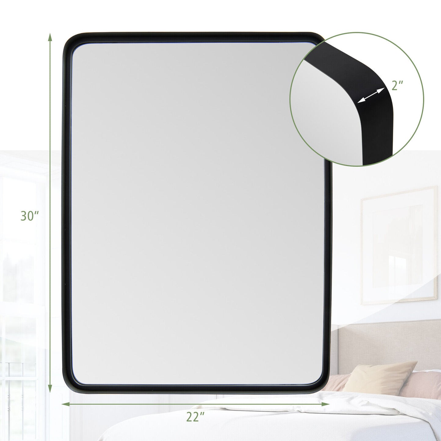 Rectangular Wall Mount Bathroom Mirror with Solid Steel Frame-M Kids Crystal