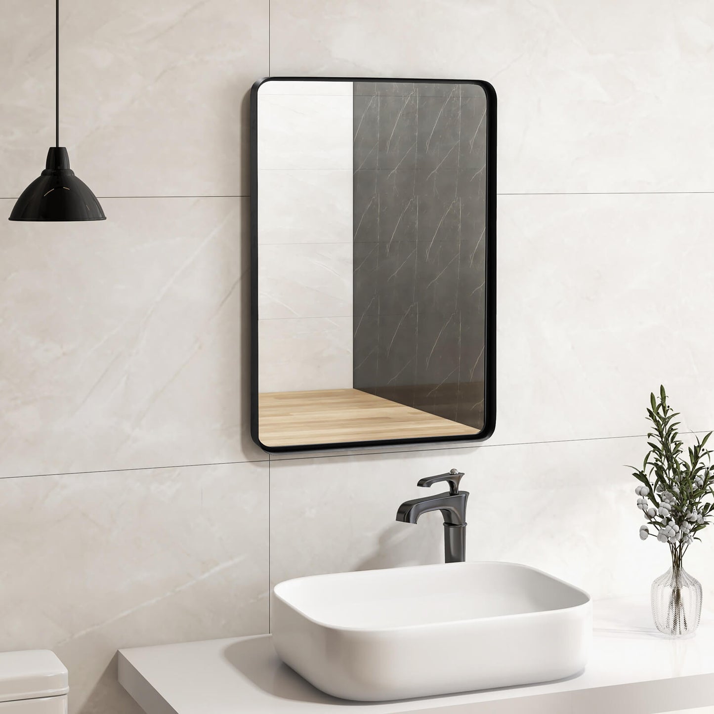 Rectangular Wall Mount Bathroom Mirror with Solid Steel Frame-M Kids Crystal
