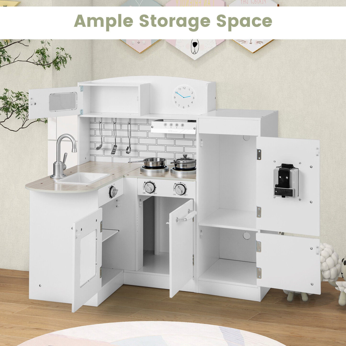 Kids Kitchen Playset Conor Kitchen Toy with Realistic Microwave and Oven Stove-Black & White Kids Crystal