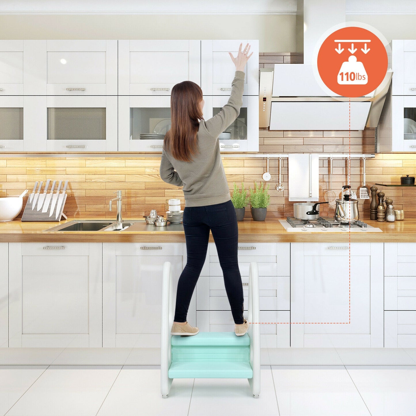Kids Step Stool Learning Helper with Armrest for Kitchen Toilet Potty Training-Blue