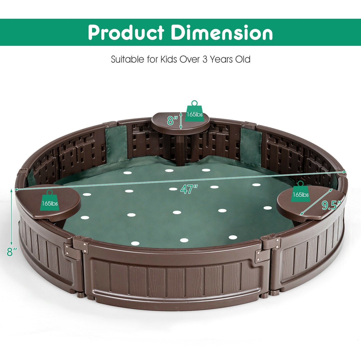 Sandbox with Built-in Corner Seat and Cover-Brown Kids Crystal