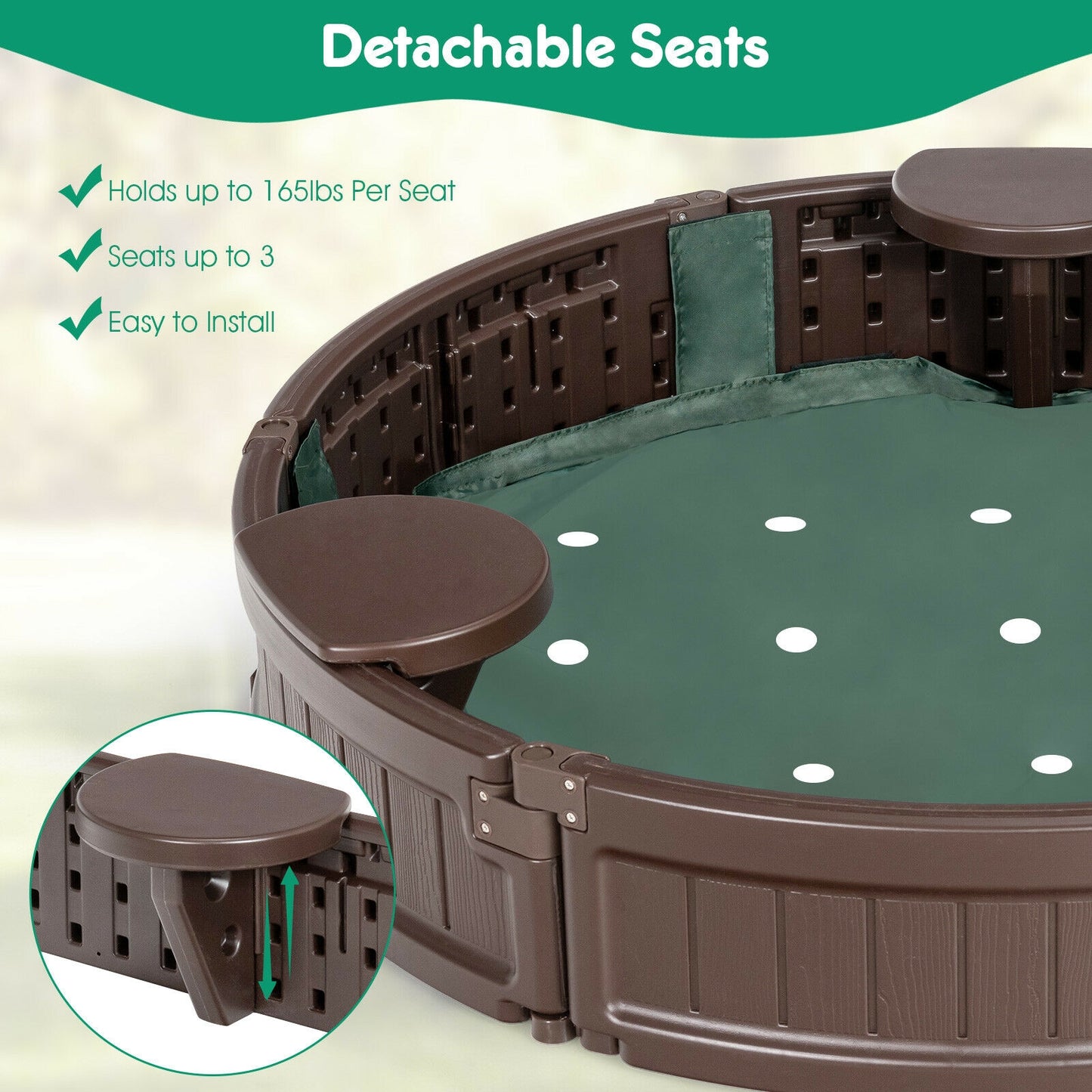 Sandbox with Built-in Corner Seat and Cover-Brown Kids Crystal