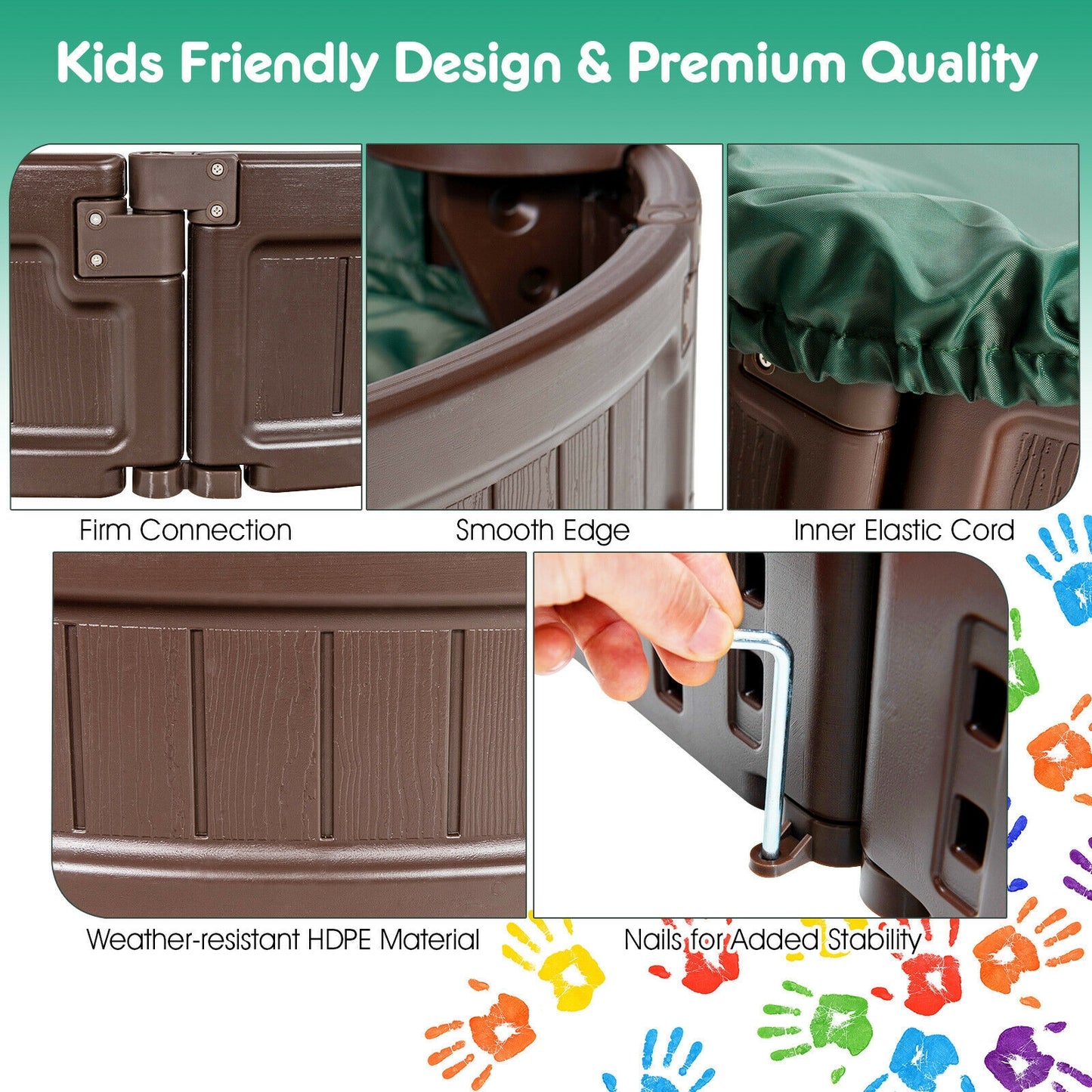 Sandbox with Built-in Corner Seat and Cover-Brown Kids Crystal