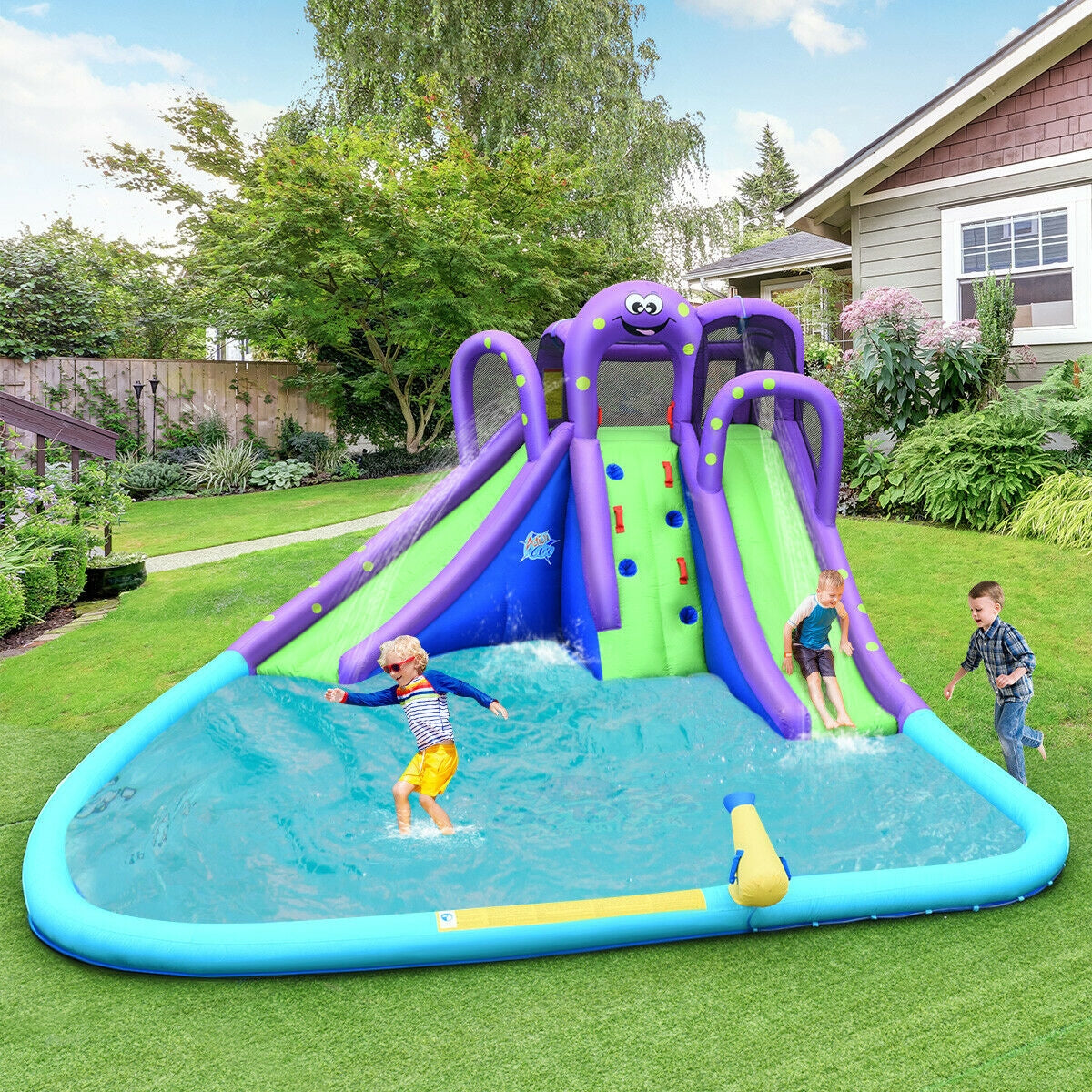 Inflatable Water Park Mighty Bounce House with Pool Kids Crystal