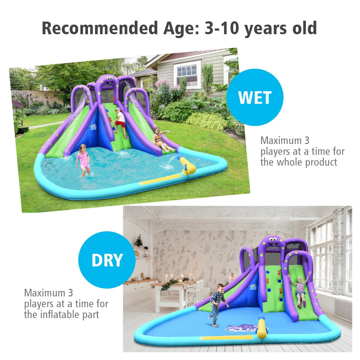 Inflatable Water Park Mighty Bounce House with Pool Kids Crystal