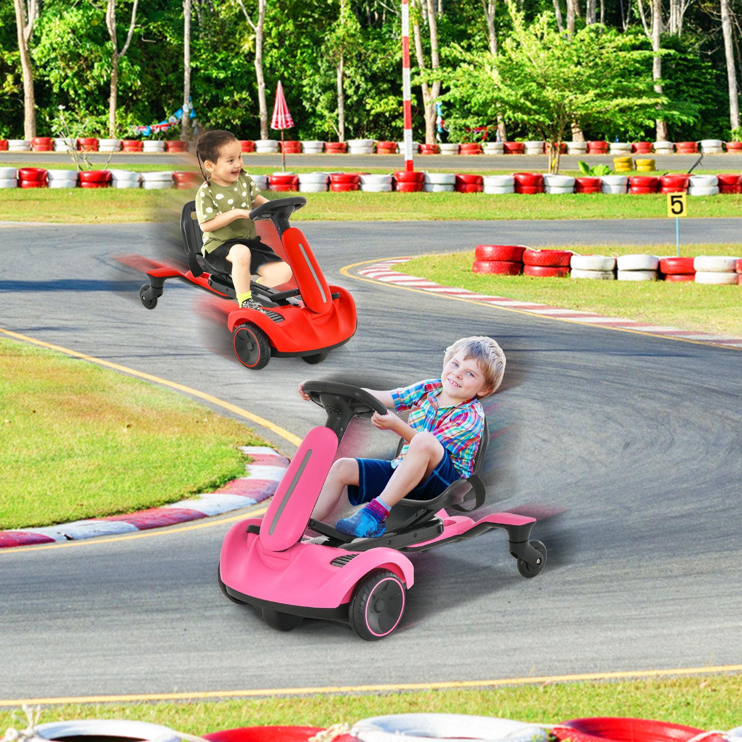 6V Kids Ride on Drift Car with 360° Spin and 2 Adjustable Heights-Red