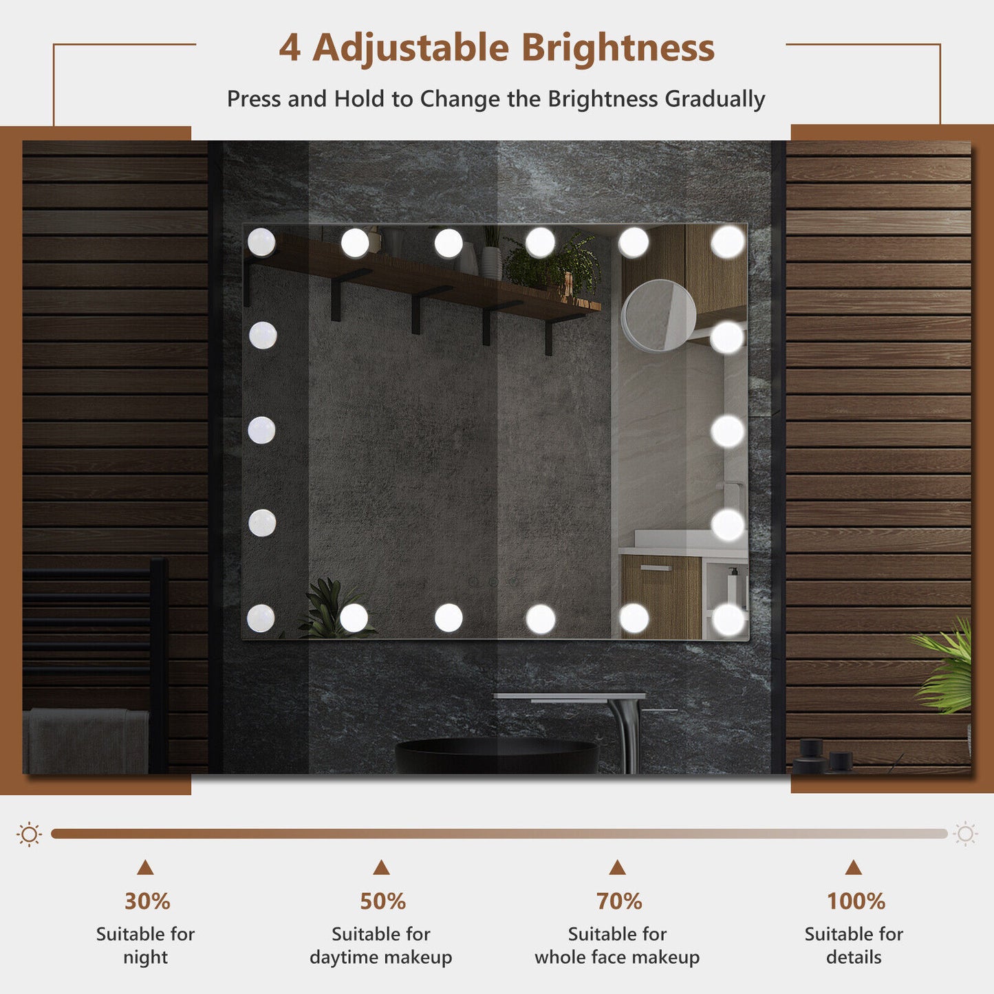 Vanity Mirror with 18 Dimmable LED Bulbs and 3 Color Lighting Modes-White Kids Crystal